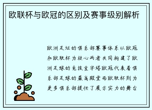 欧联杯与欧冠的区别及赛事级别解析
